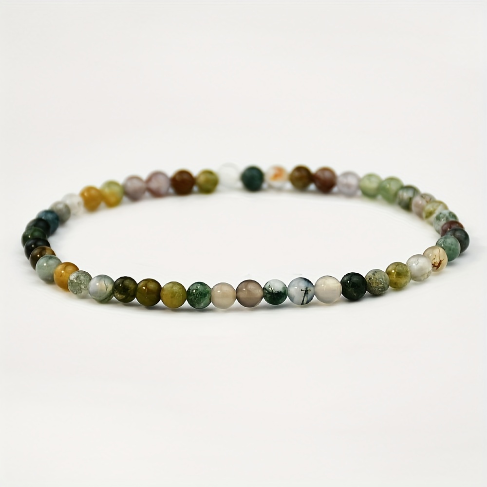 1pc Indian Agate Beaded Bracelet, 8mm Natural Gemstone, Unisex, Strength Stability , Boho-chic Fashion Jewelry