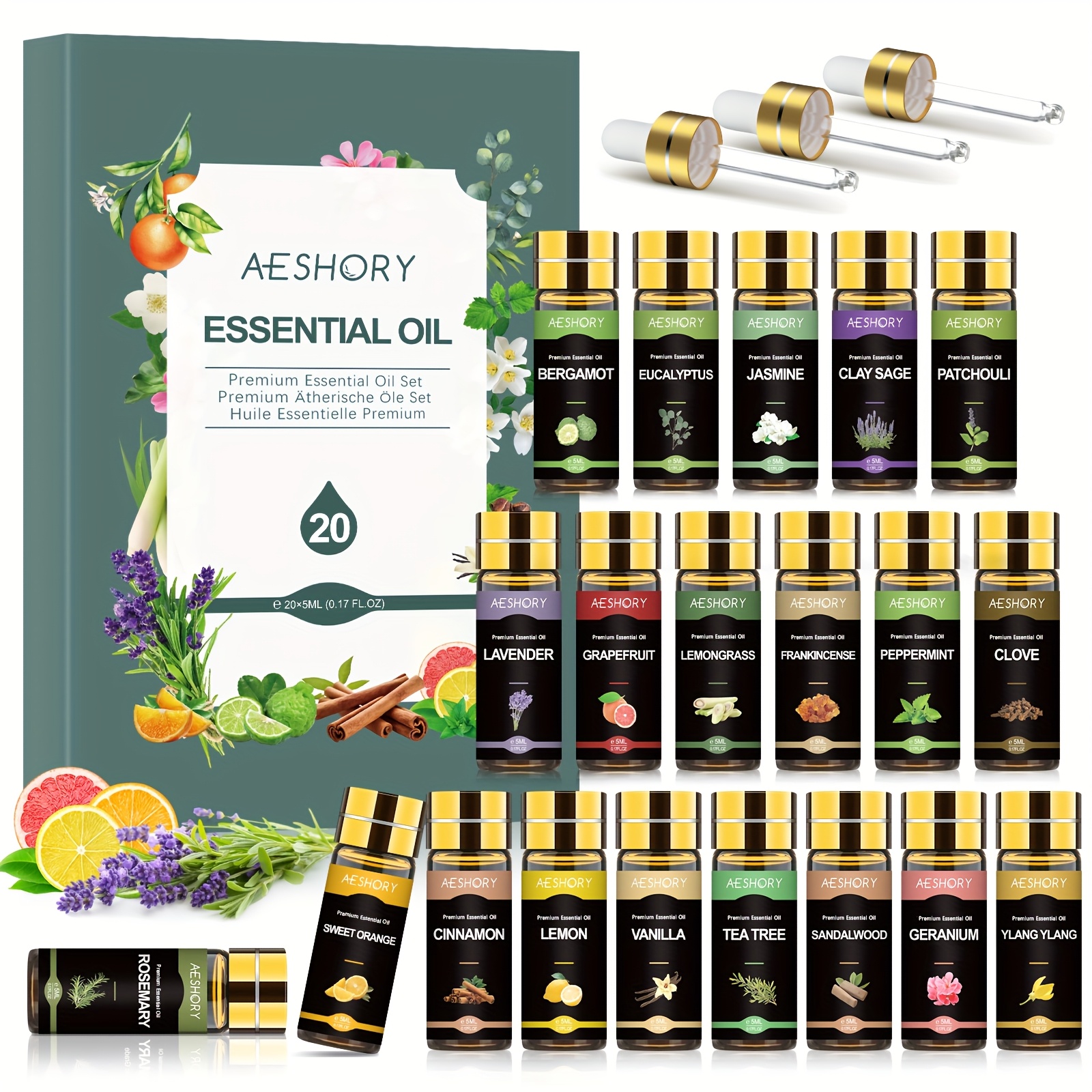 TEMU Ensemble d'huiles essentielles - Kit d'huiles essentielles de 20 X 5 ml pour massage - Meilleur cadeau pour la fête des pères, cadeau de Noël
