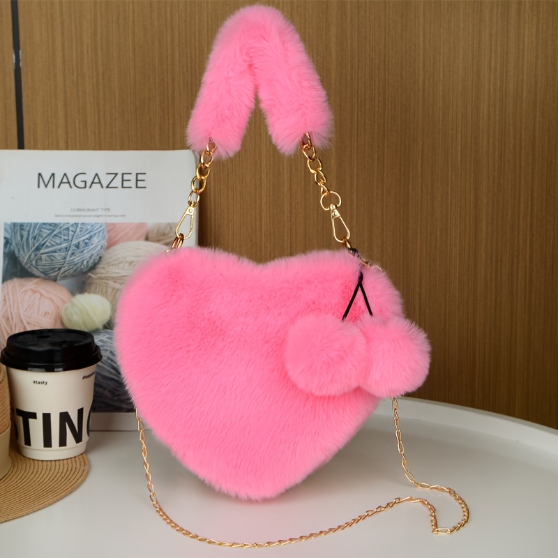 Bolsa de Ombro de Pelúcia Versátil com Coração