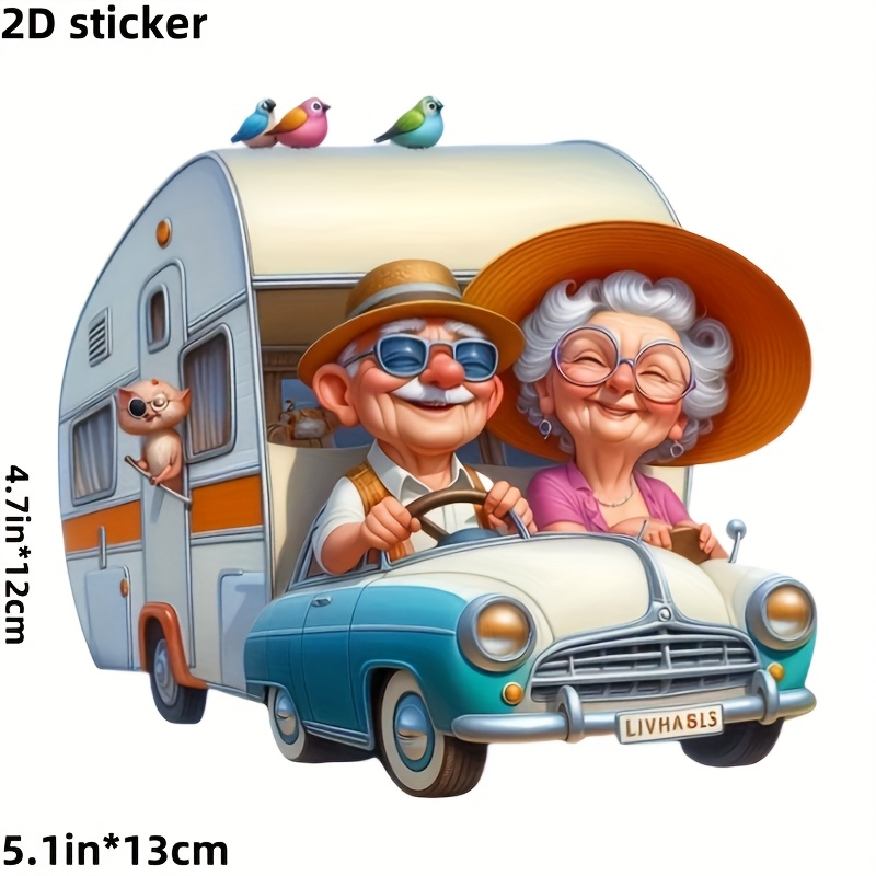 TEMU Senior Couple Road Trip Vinyl Sticker - Waterproof & Scratch-resistant Decal For Cars, Motorcycles, Laptops - Adds A Touch Of To Bumpers, Toilets, Walls - Durable Pvc Material