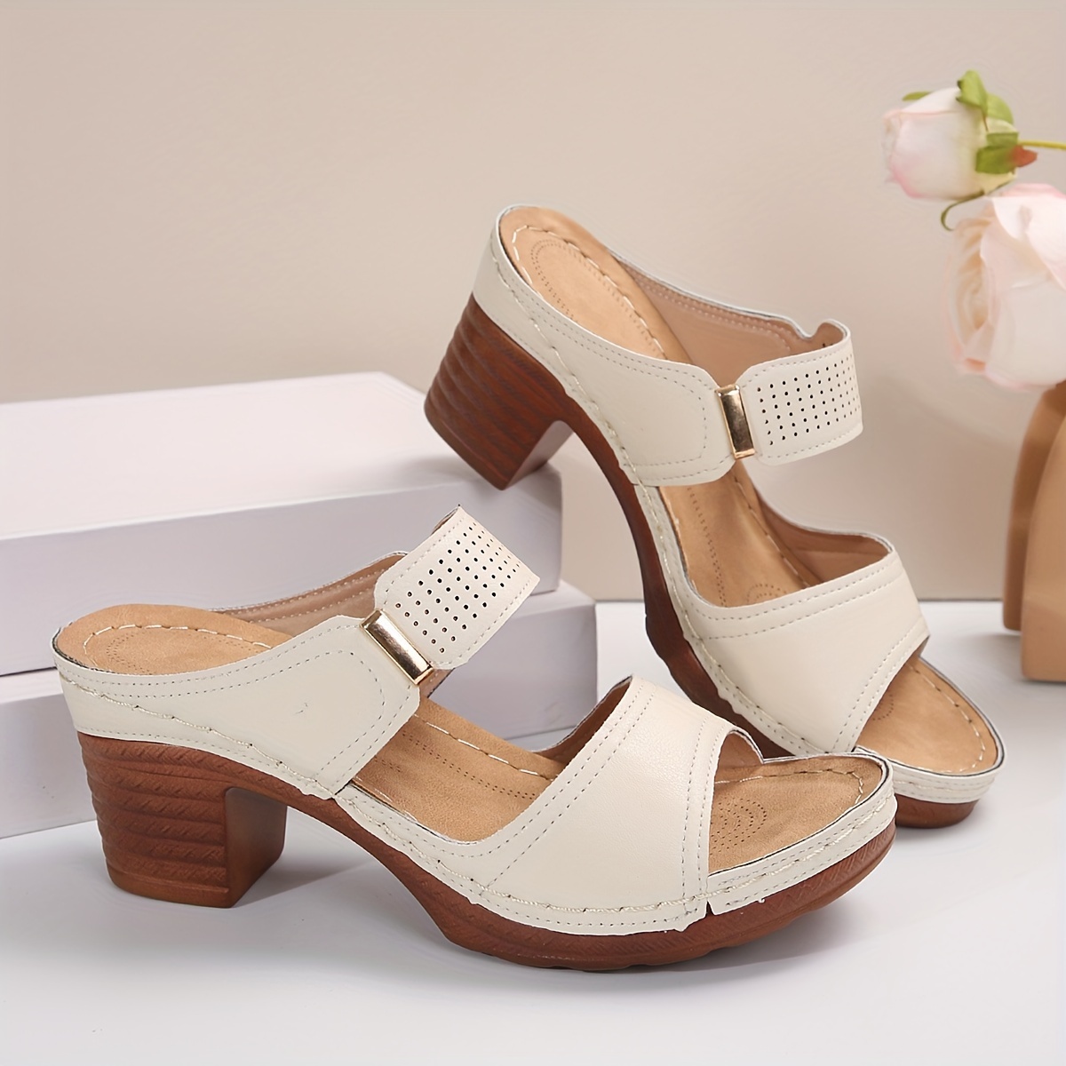 women s chunky heel sandals fashion open toe dress pumps details 10