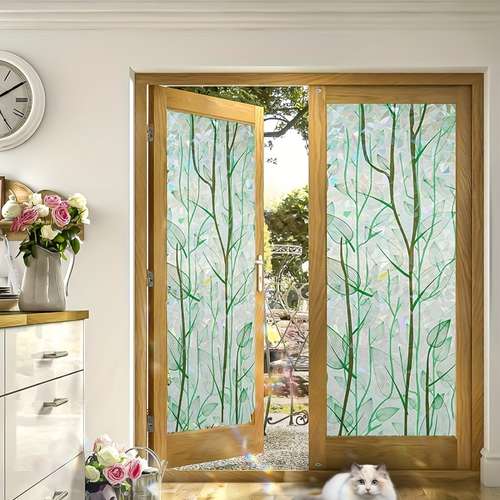 PVC 3D Static Cling Frosted Window Film – Floral Pattern, Multicolor, Home Decor