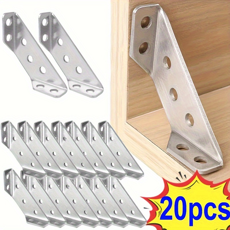 

20pcs Heavy-duty Stainless Steel 90° Corner Braces - Silvery, Industrial Hardware For Furniture & Cabinet