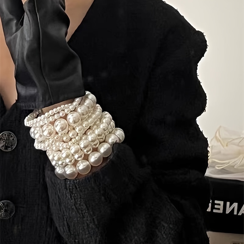 5pcs Acrylic Pearl Bracelet Set Vintage Beaded Stacking Jewelry