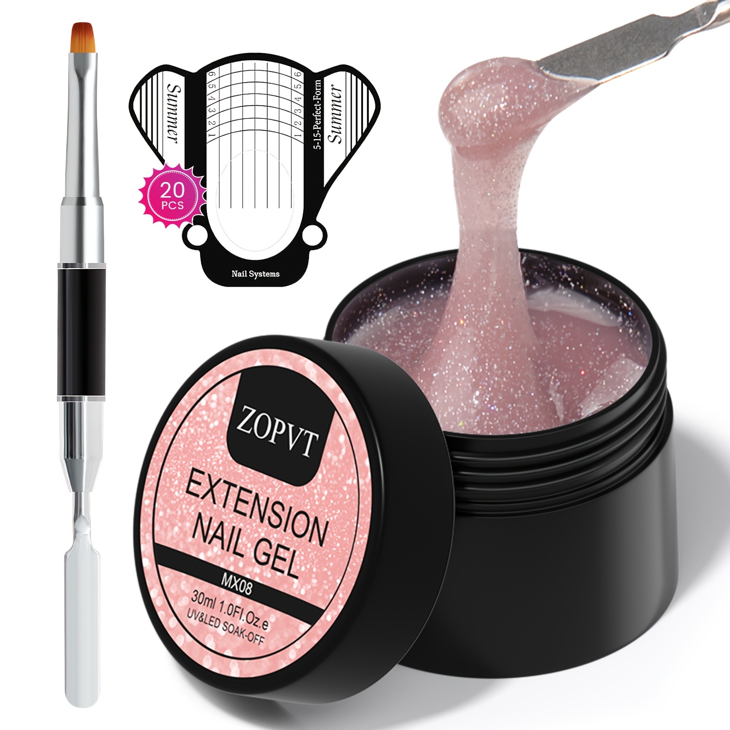 Image of Nail Gel: Led Hard Gel Kit - Builder Gel Strong Carving Extension Strengthening Professional Art Manicure Set, With Form And Gel Brush Supplies