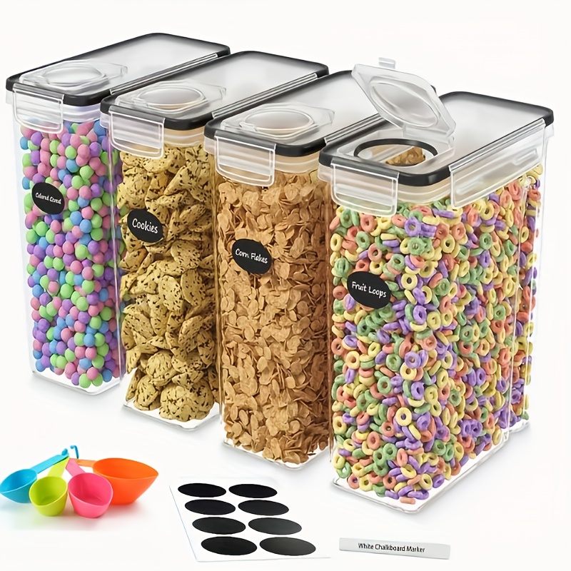 TEMU 4-piece Oversized Sealed Food Storage Container, Plastic Cereal Storage Box, Pasta, Cereal, Nuts, Flour Jars For Kitchen Cabinets, Oatmeal,