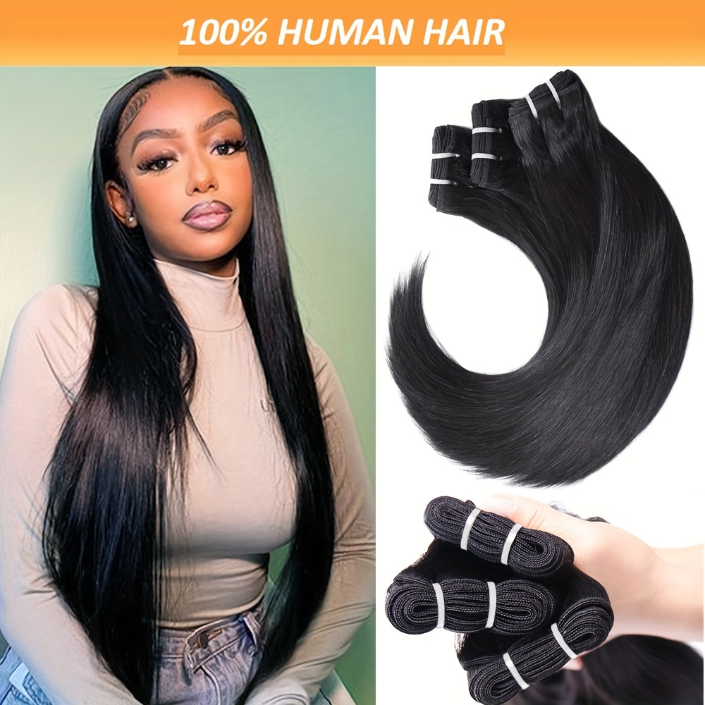 

Straight Hair Bundles For Women - Quality 100% Human Hair Extensions, Unprocessed, Thick & Bouncy, No Dry Split Ends, 270g Total (3 Bundles Of 90g Each) Natural Black Weave, Suitable For All People