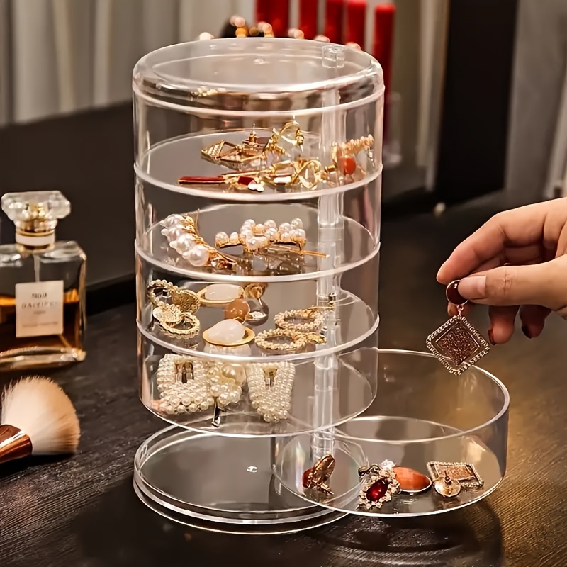 

1pc 5-tier Jewelry Box, Clear Rotating Earrings And Bracelet Organizer, Multi-functional Tabletop Storage With Dustproof Lid, Plastic Accessory Holder