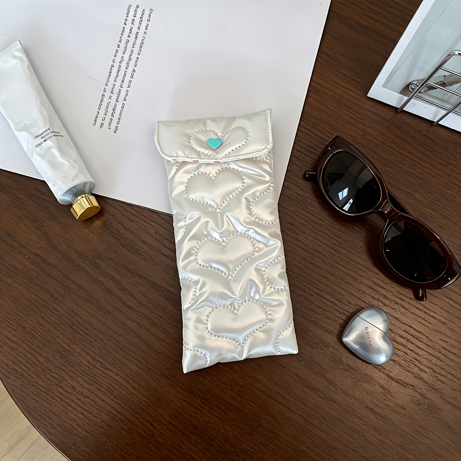 TEMU Étui à lunettes brillant avec nœud et cœur en , pochette de rangement portable et tendance pour lunettes avec organisateur fonctionnel,