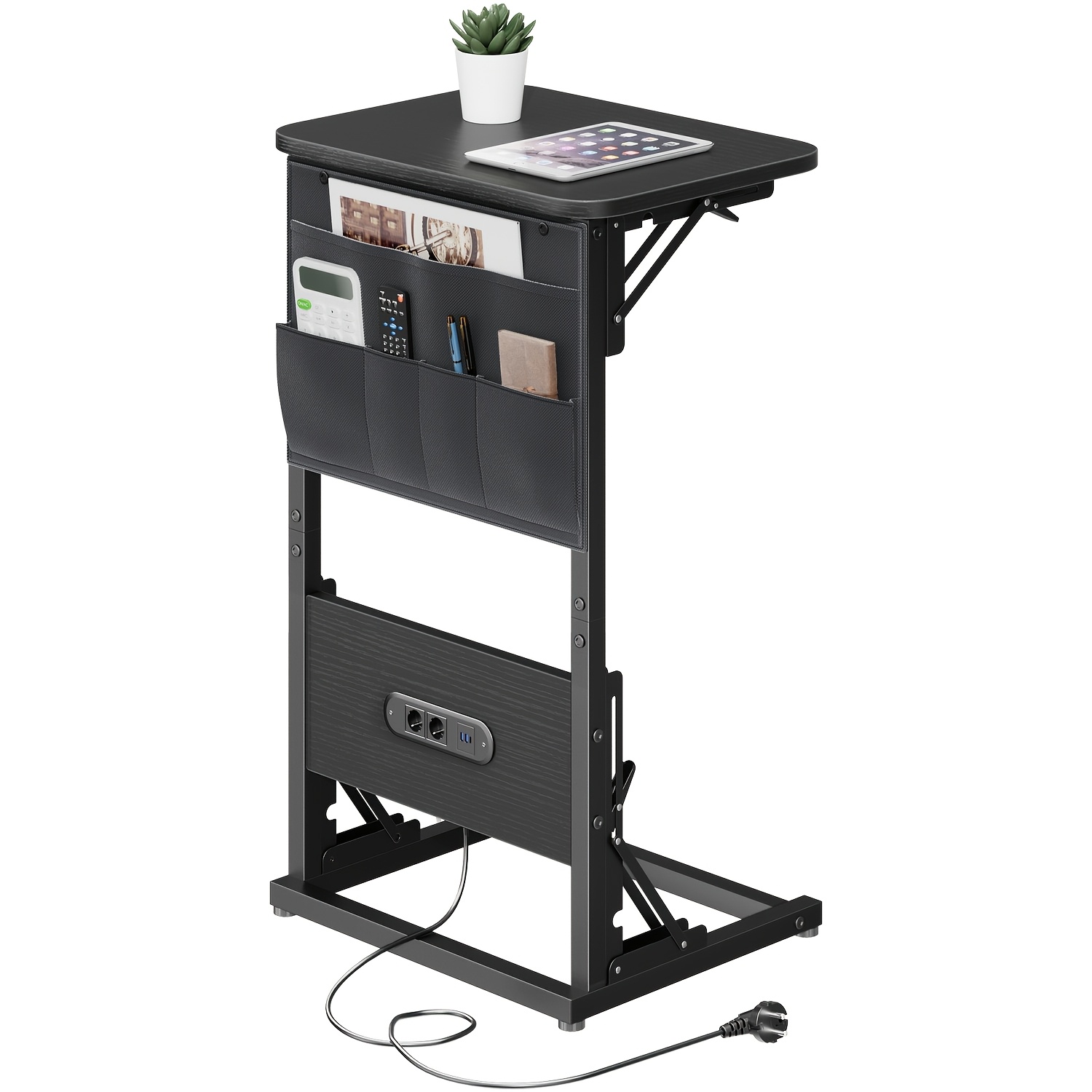 TEMU Table d'appoint de C, table à manger pliable et plateau TV avec prises intégrées, table d'appoint pliable encombrante pour canapé, fauteuil