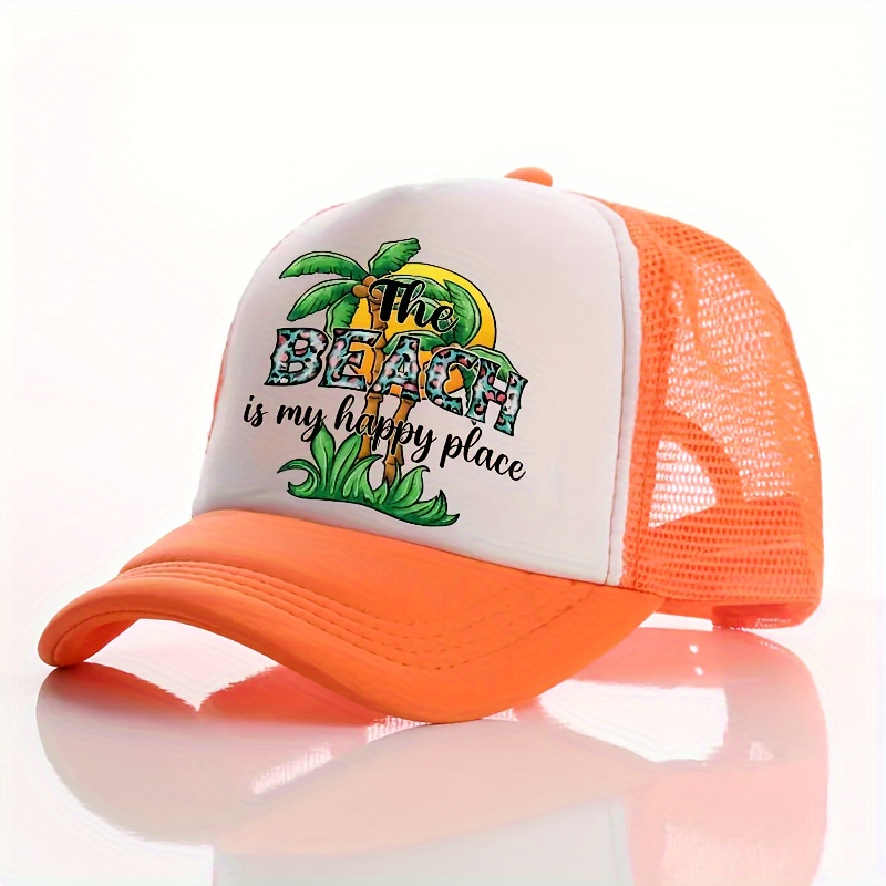 

Cool Hippie Curved Brim Baseball Cap, Y2k Cowboy Beach Palm Trees Print Breathable Mesh Trucker Hat, Snapback Hat For Casual Leisure Outdoor Sports