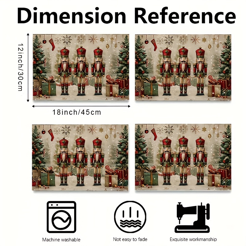 TEMU 4pcs, Christmas Nutcracker Soldier Placemat, 12 X 18 Inch Linen Rectangular Table Runner, Christmas Tree And Nut Soldier Table Mat, Suitable For