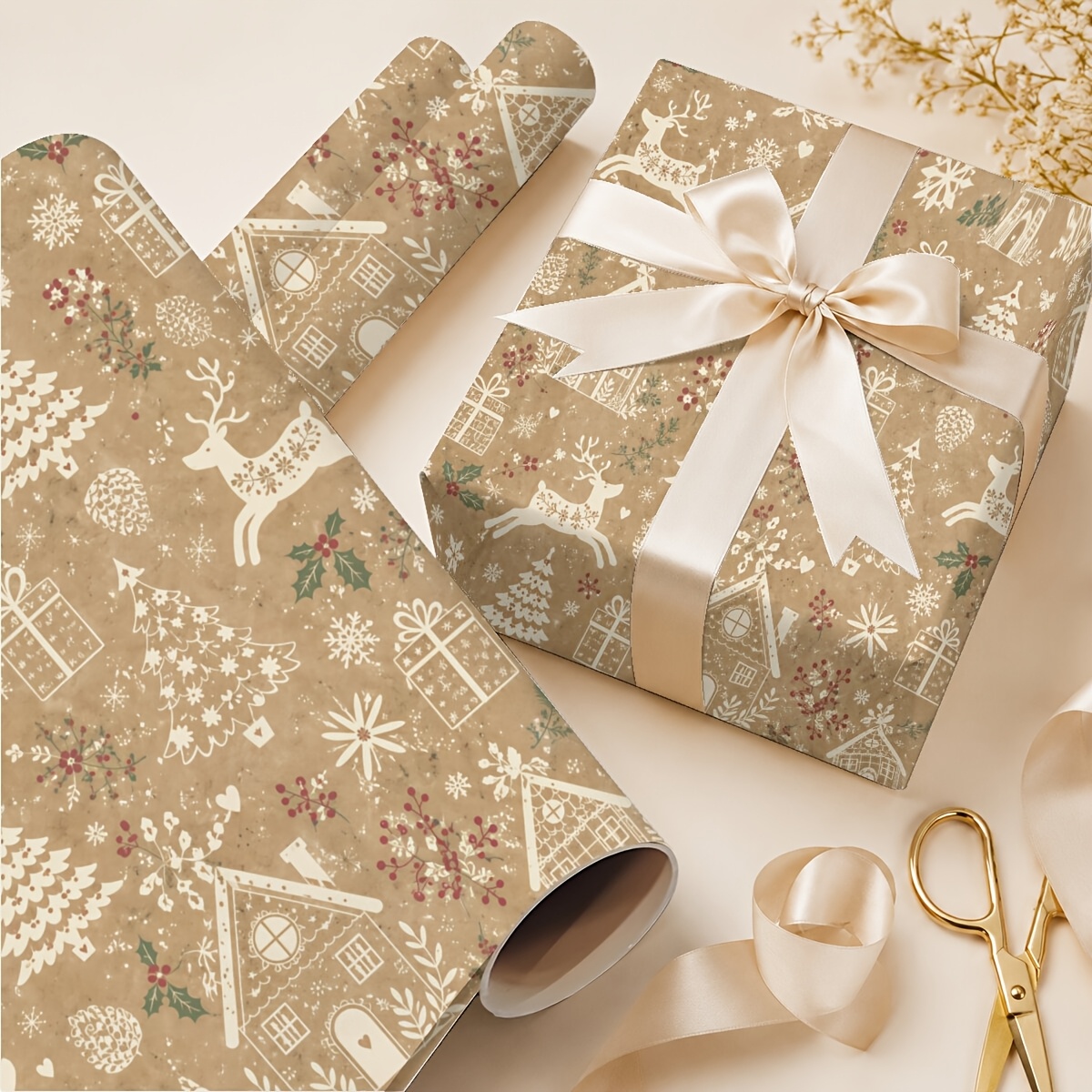 TEMU Rouleau de papier d'emballage motif , 19.69In X 118.11In, papier cadeau floral pour femmes et filles, idéal pour anniversaires, , fêtes, fêtes