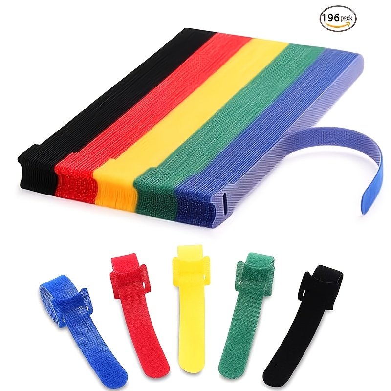 TEMU 196pcs Cable Ties 7.87 Inch - Reusable Fabric Fastening Straps For Cord Management, Adjustable Cable Organizer For Home Office Electronics