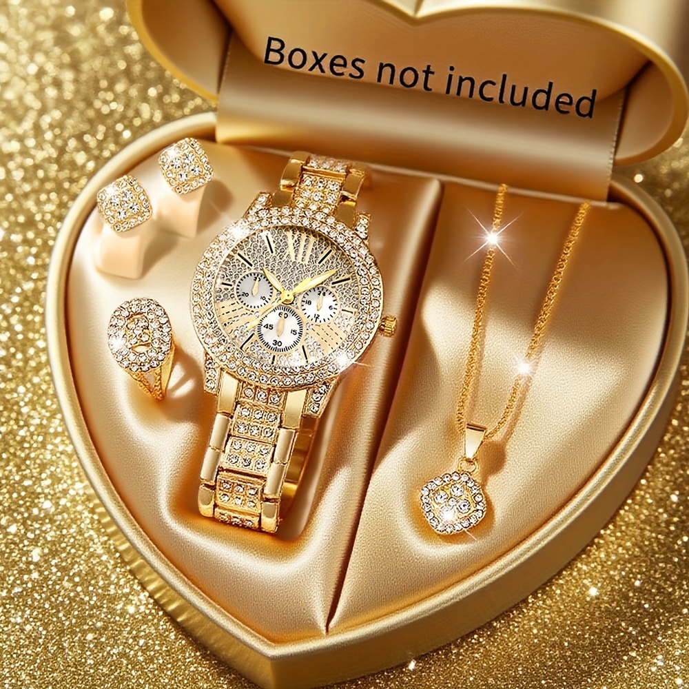 Image of 5pcs/set Minimalist Casual Women's Quartz Watch Set, Exquisite 's Watch Set, 1pc Watch And 4pcs Jewelry Set, Gift For Watch Set