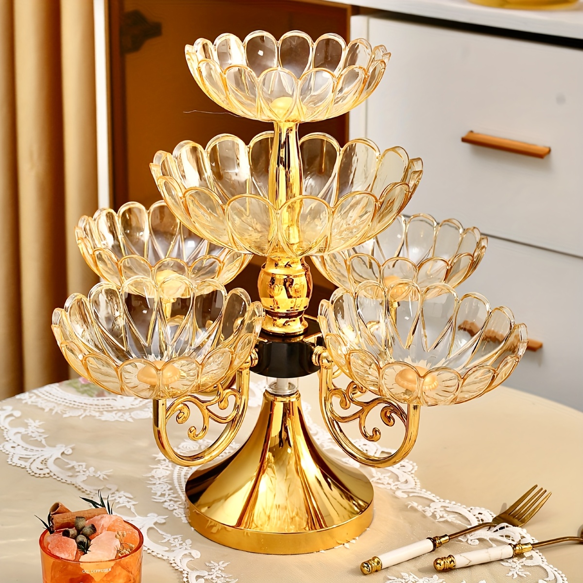 Image of 1pc Plastic Fruit Tray For Household Kitchen, Dining Room, Living Room, Layered Service Tray Suitable For Candy, Biscuits, Bread, Wedding, Banquet, Gift , Birthday