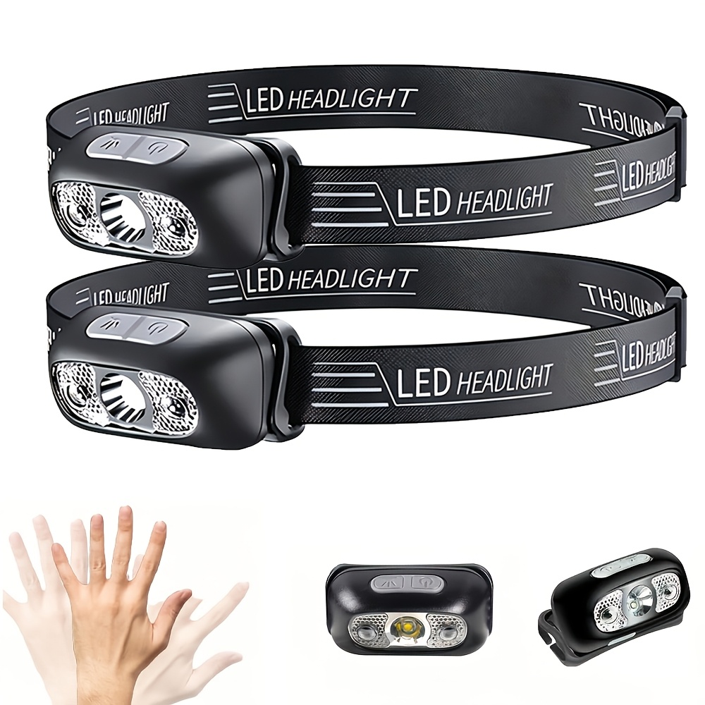 TEMU 2pcs Rechargeable Motion-sensing Led Headlamps, Adjustable Headlamps, Portable And Lightweight, 2 Modes, Ideal For Camping, Hiking, Fishing,