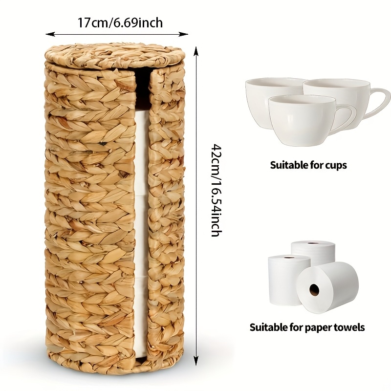 Large Vertical Toilet Paper Storage Basket With Lid, Boho Woven Rattan Toilet Paper Holder With Storage For Bathroom, Bedroom, Living Room, Toilet Paper Organizer Basket