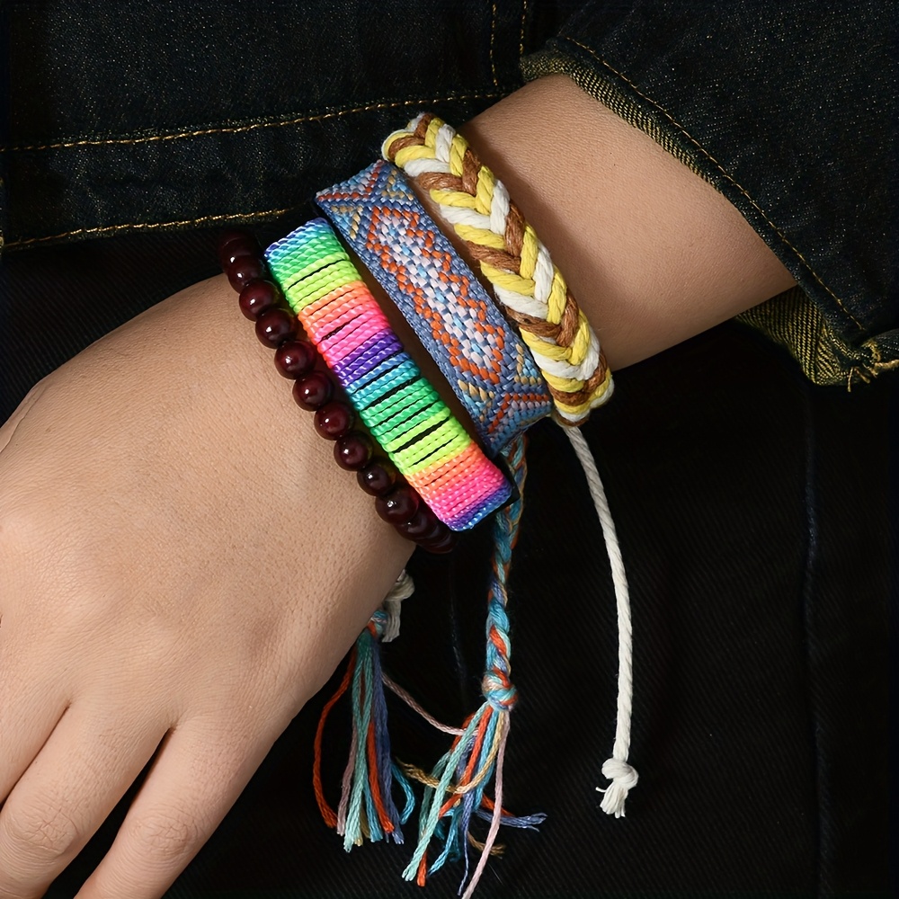 4pcs Handwoven Bohemian Style Bracelets Set