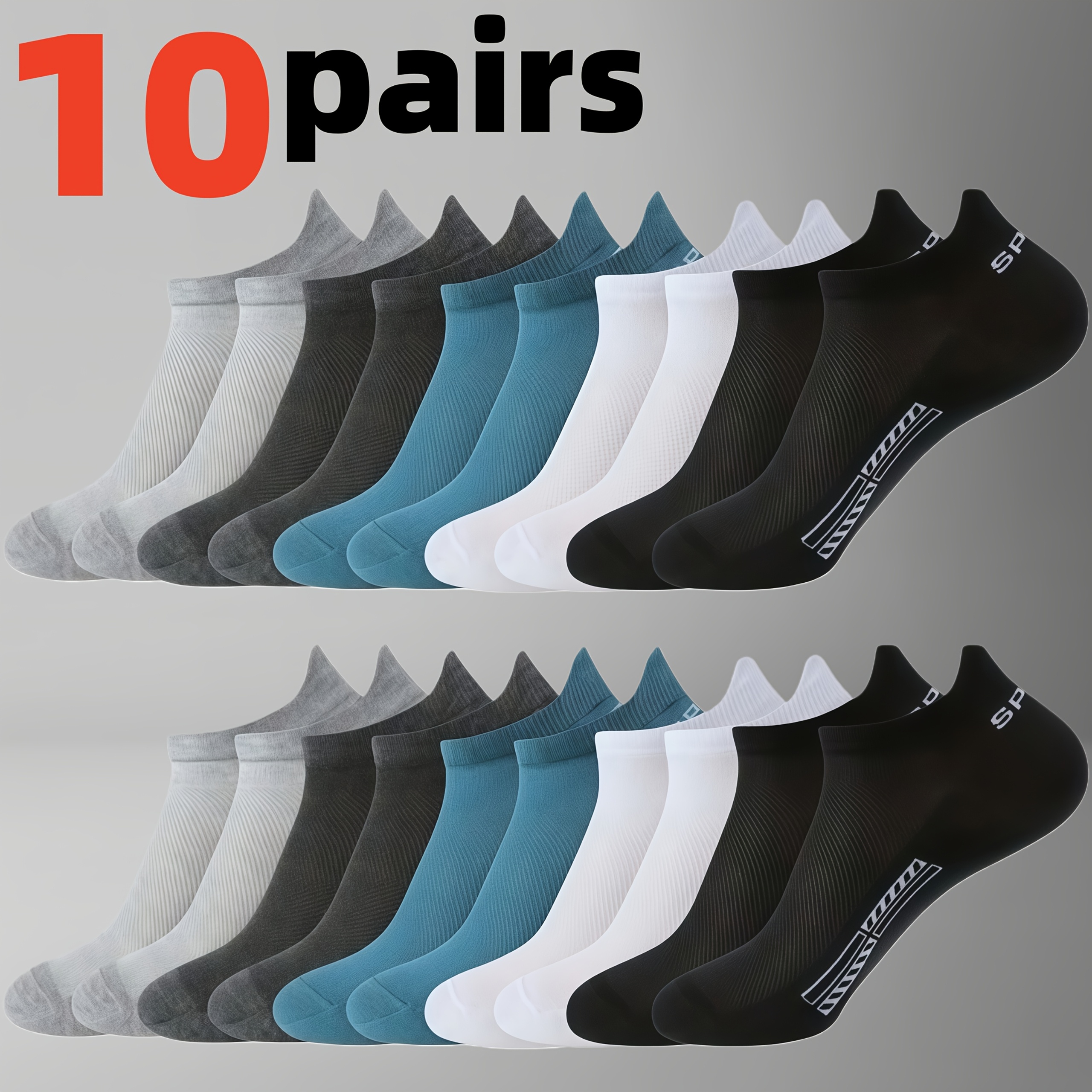 E-shop 10 Paar gemischte Herren-Sportsocken mit Mesh-Design, schweißableitend atmungsaktiv, für alle Jahreszeiten geeignet. Entworfen für
