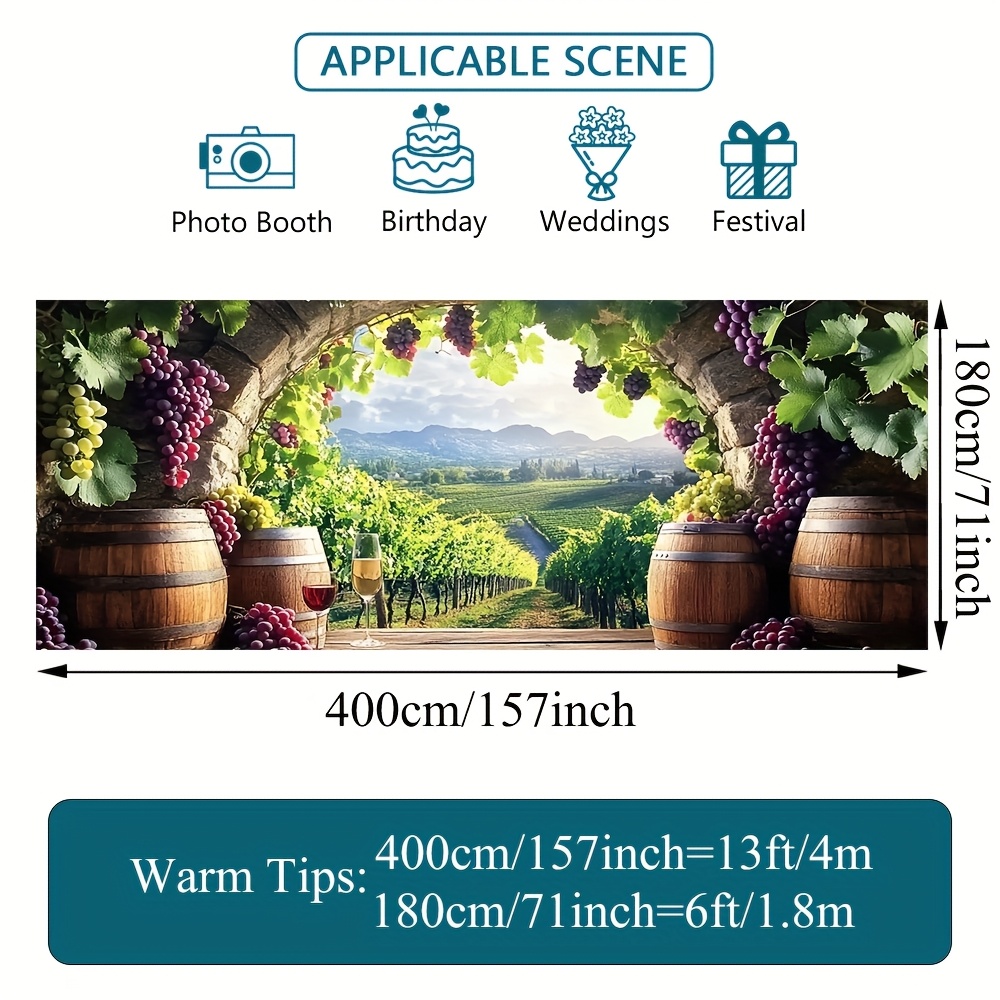 TEMU Bannière de porte 2D plate, 2D plate - Une pièce de bannière 2D imprimée en plat avec des raisins de et des fûts à vin, conçue pour . Fabriquée