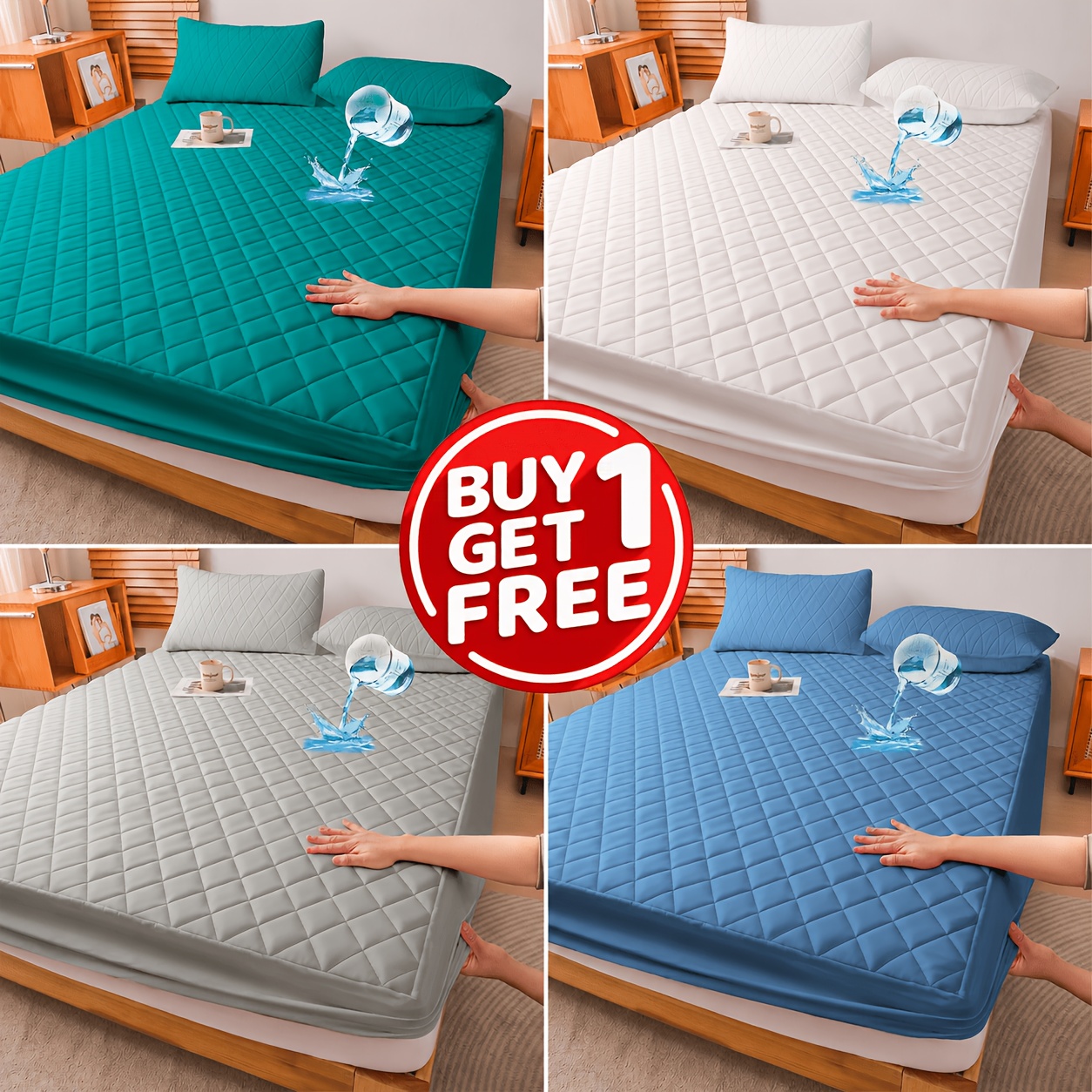     free total of 2pcs couples quilted waterproof mattress cover comfortable stain wrinkle resistant pperfect gift for family couples bedding decorations valentines day gifts no pillowcases