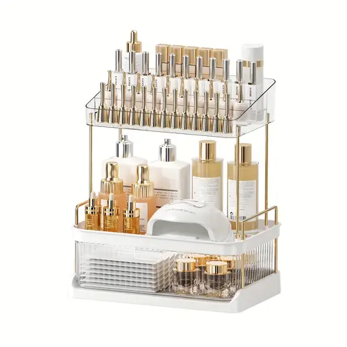 luxurious 3 tier bathroom organizer with 2 drawers countertop makeup skincare holder adjustable vanity storage for lipstick and accessories