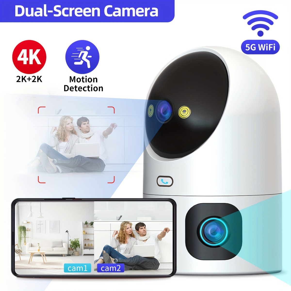 

4k Fhd Ptz Wireless Ip Camera 5g Wifi Dual-lens Dual-screen Camera, 1 Automatic Tracking Baby And Night Full- Safety Camera Suitable For Halloween, Christmas, New Year, Gift