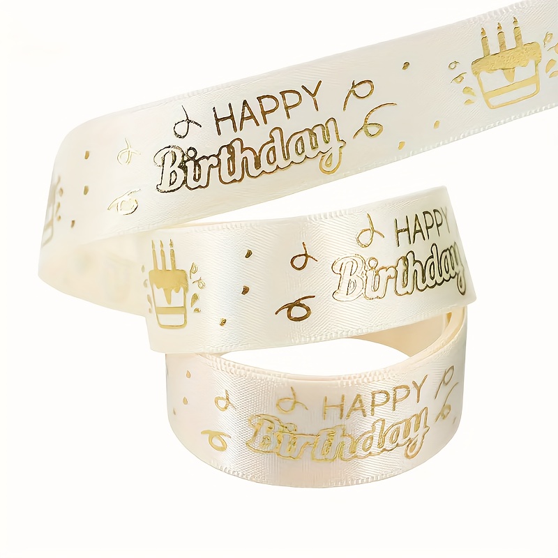 Happy Birthday Printed Ribbon, Used For Gift Box Packaging, Cake Bow Decoration Ribbon Holiday Supplies, Length 3 Yards, Width 2.5cm ( Inches)