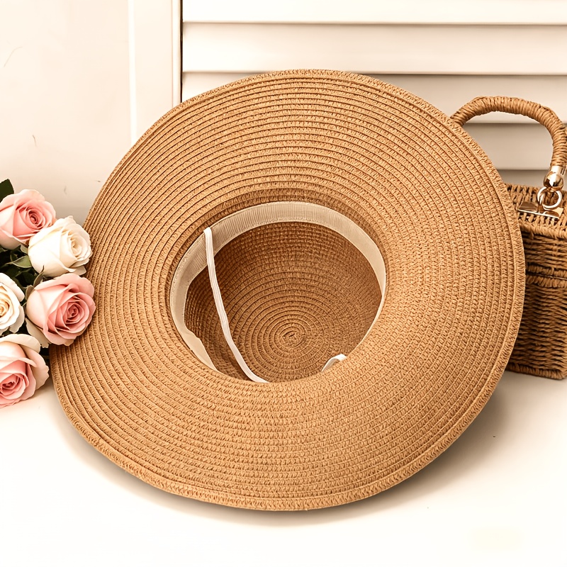 womens floral straw sun hat pink white roses large - Temu Qatar display picture 2