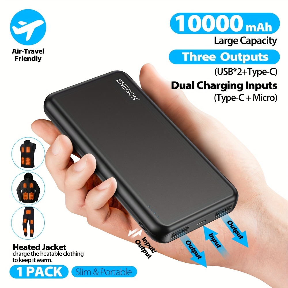 TEMU Enegon 2-pack 10000mah Portable Power Banks - Universal Usb-c Power Stations With Lithium Polymer Batteries, 4 Usb Dual Ports For Iphone, ,
