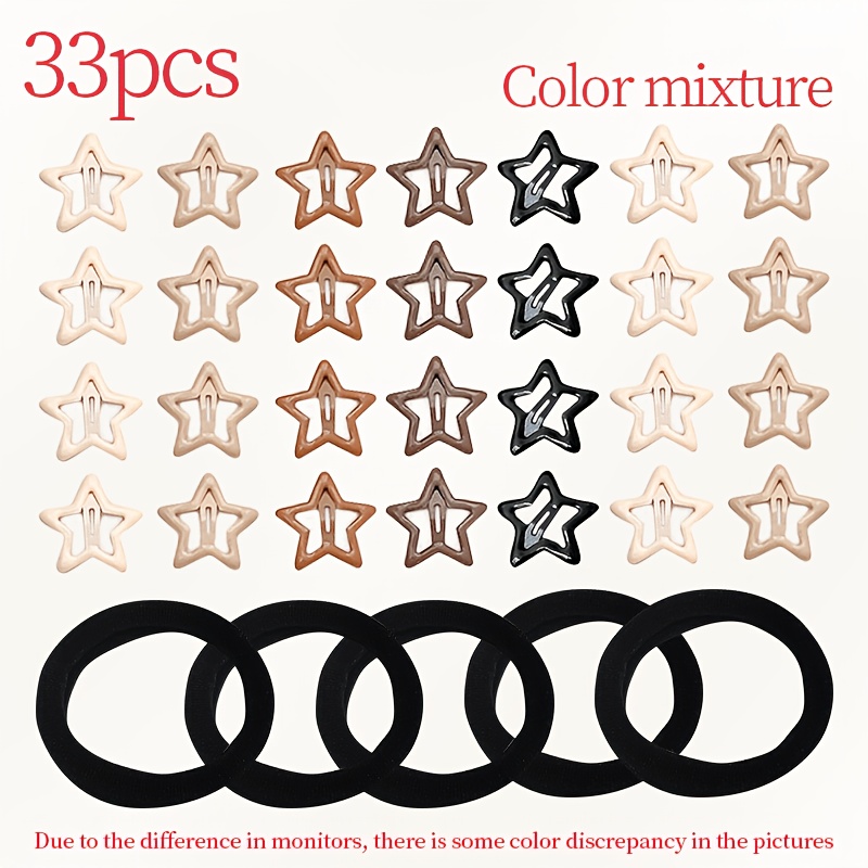 TEMU Set de 33 pinzas y coleteros de metal con tonos cálidos, estilo bohemio dulce y , adornos para el cabello con estética femenina, versátiles para