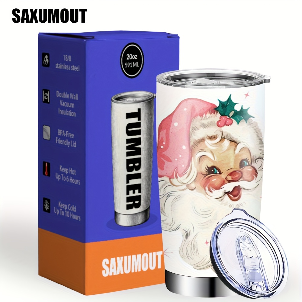TEMU Christmas Cartoon Santa Tumbleful With Straw, 1pc 20oz Stainless Steel Heat Cold Insulation Water Bottle, Vacuum Cups, Christmas Gift