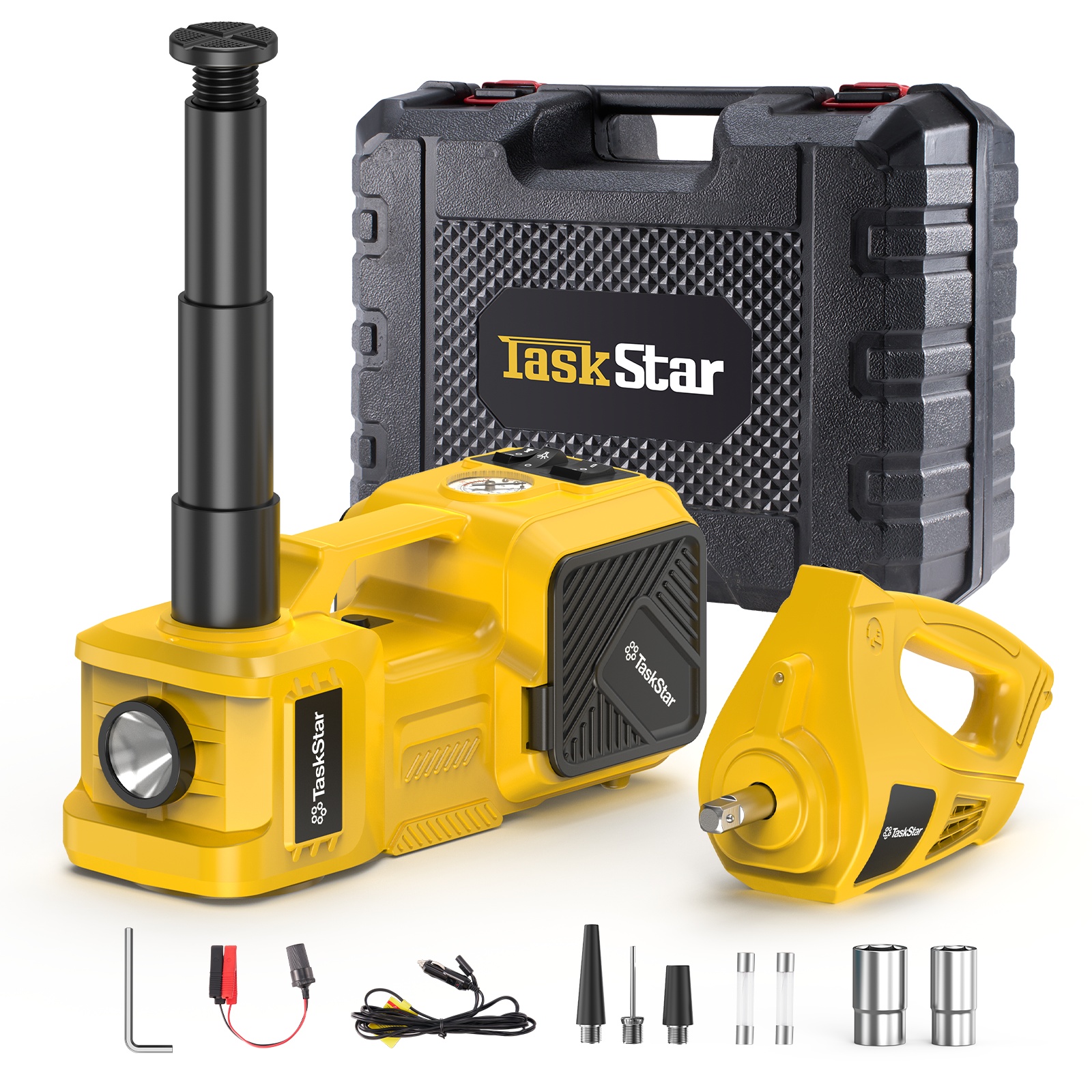 Image of Taskstar 5-ton Portable Car Lifting Kit, For Suvs And Trucks, Replacement. Automotive Hydraulic Jack With Electric Impact Wrench And Tire Inflator.