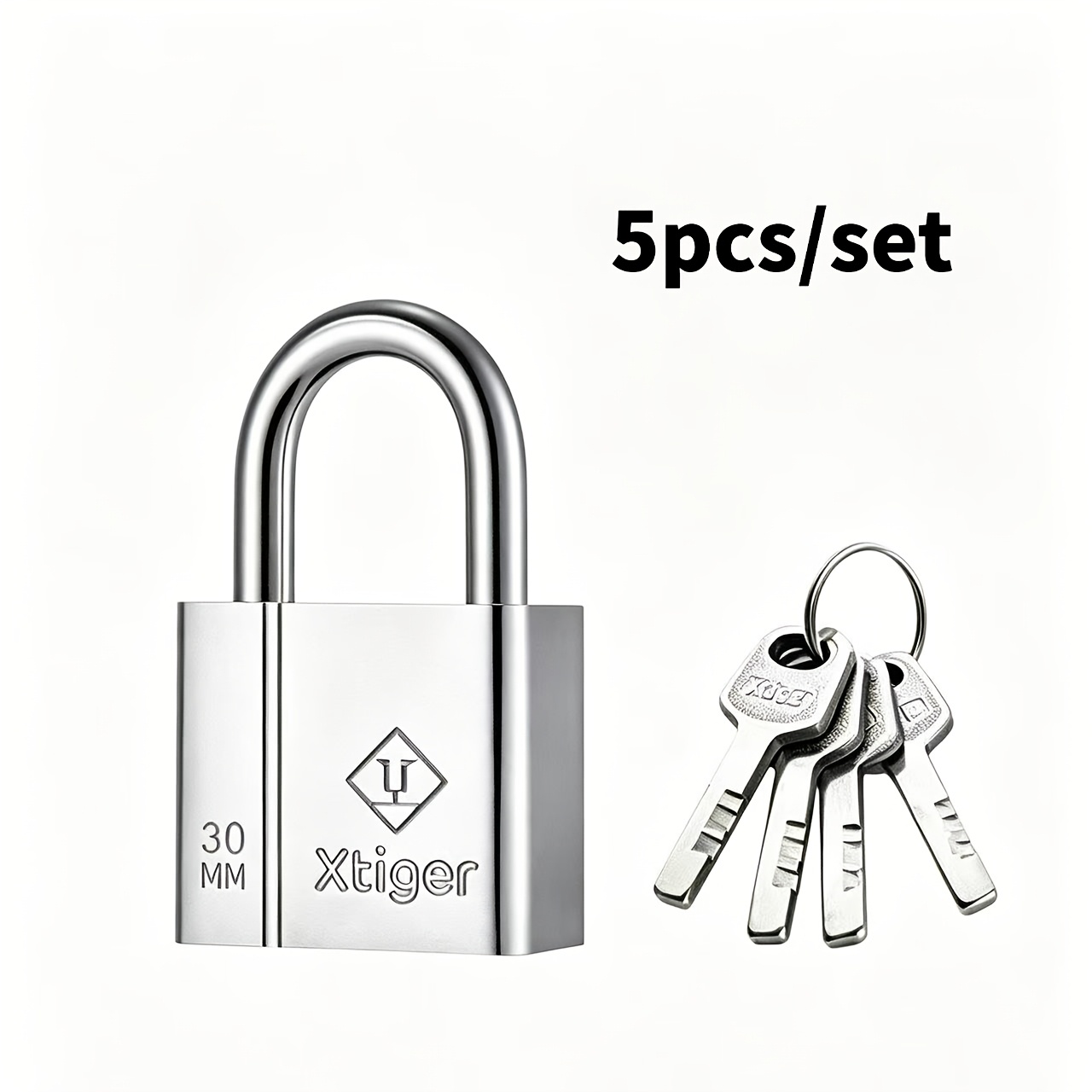 TEMU 5pcs Set Of Heavy-duty Stainless Steel Anti-theft Padlocks (1 Lock And 4 Keys), Made Of High-strength Steel, Waterproof And Rust-proof Design,