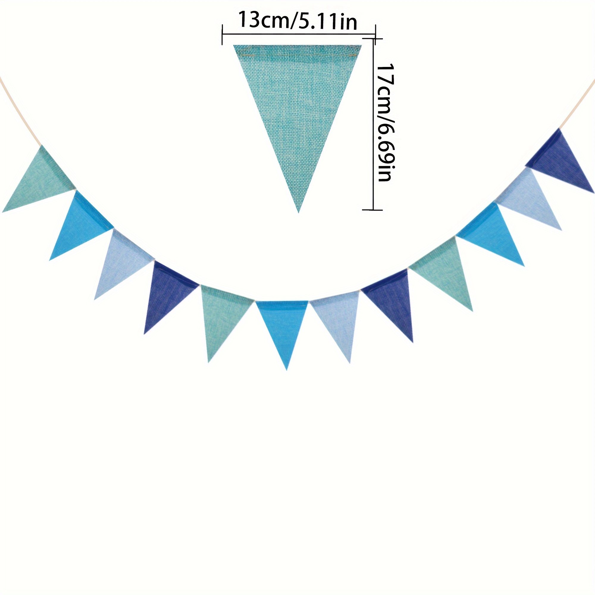 3-color Blue Burlap-like Triangular Flags Easy Birthday Party Background Decoration Banner 12pcs