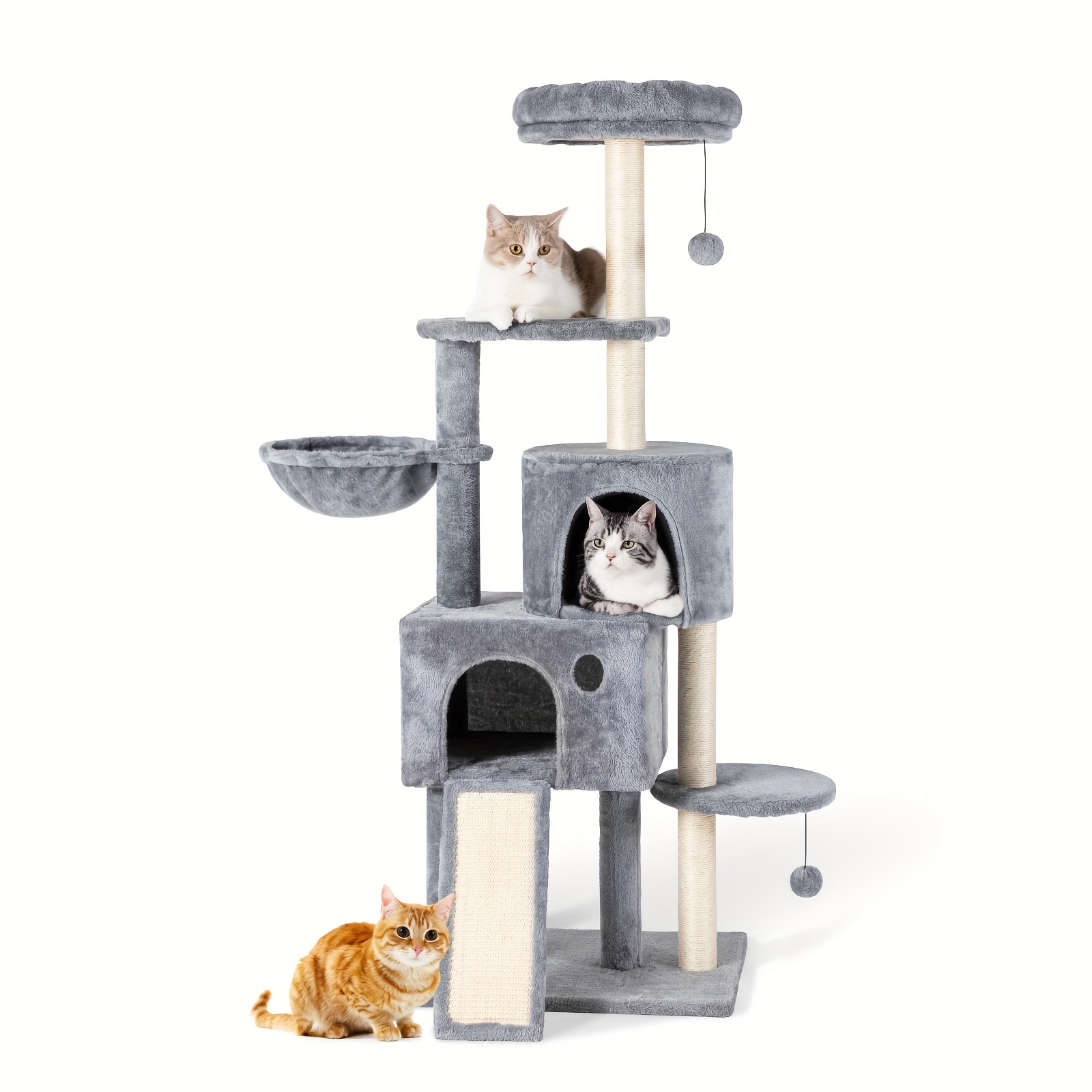 

Tscomon 59" Multi-level Cat Tree Cat Tower For Indoor Cats, Tall Area With Spacious Cat Condos, Scratching Posts With Hammock Basket And Hanging Toy, Cat Furniture With House For Rest & Fun