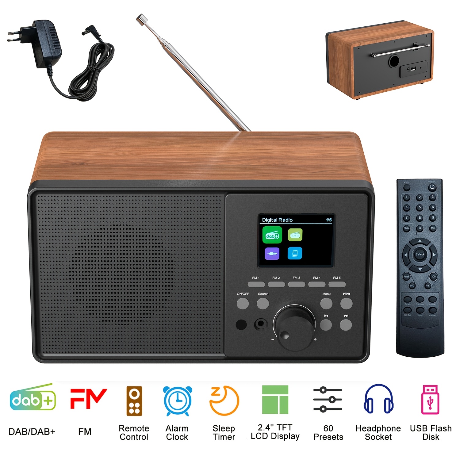 E-shop Radio, DAB mit Wireless, DAB Radio mit Fernbedienung, DAB+/FM Radio, Küchenradio, Wecker-Radio mit Dualer Weckfunktion USB/AUX-Anschluss, DAB+ ,