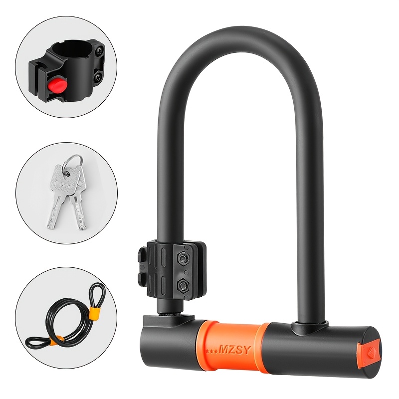 TEMU Heavy Duty U Shape Bike Lock W/ 2 Keys Cable Anti Theft Secure Locks For Bicycle