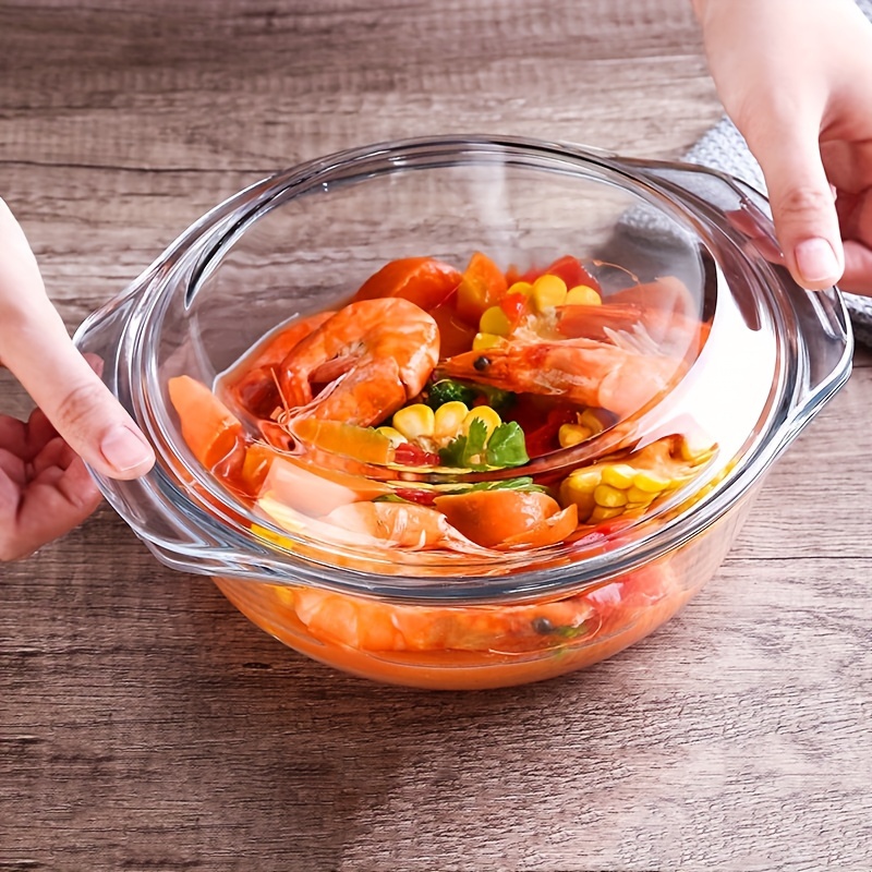 Round Glass Microwave Safe Bowl with Lid Small Casserole Dish for Oven  Baking, Transparent Food Storage Container for Fruits Vegetables, Perfect  f