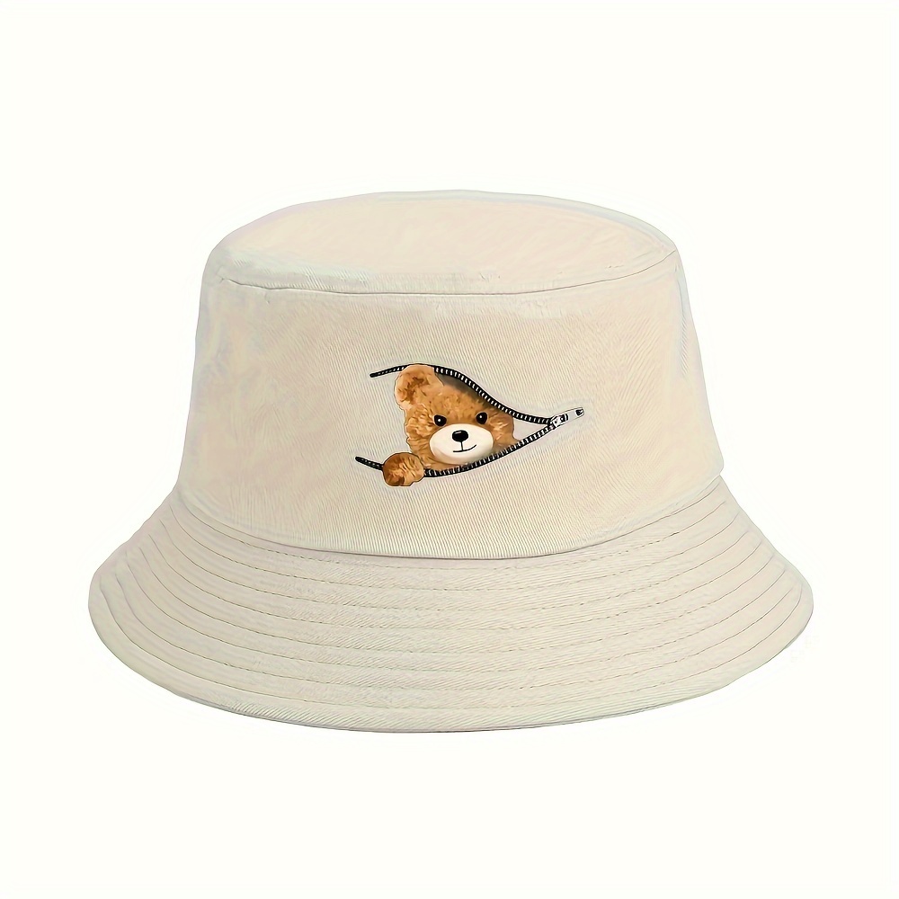 

Printed Teddy Bear Sun Protection Bucket Hat Unisex Outdoor Sunshade Cap Polyester 100% No-stretch Fabric With Knitting And Printing Craftsmanship