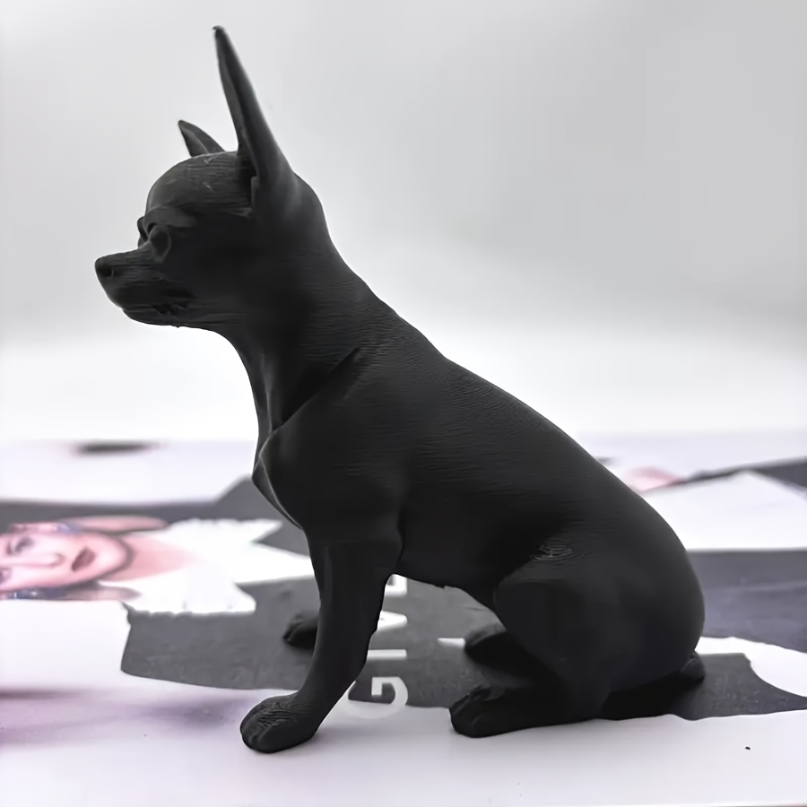Image of 1pc Chihuahua Dog Statue - 3d Printed Black Chihuahua Puppy Figurine, Realistic Sitting Chihuahua Model For Desk Decor, Collectible Gift For Dog Lovers, Breed-specific Plastic Pet Statue