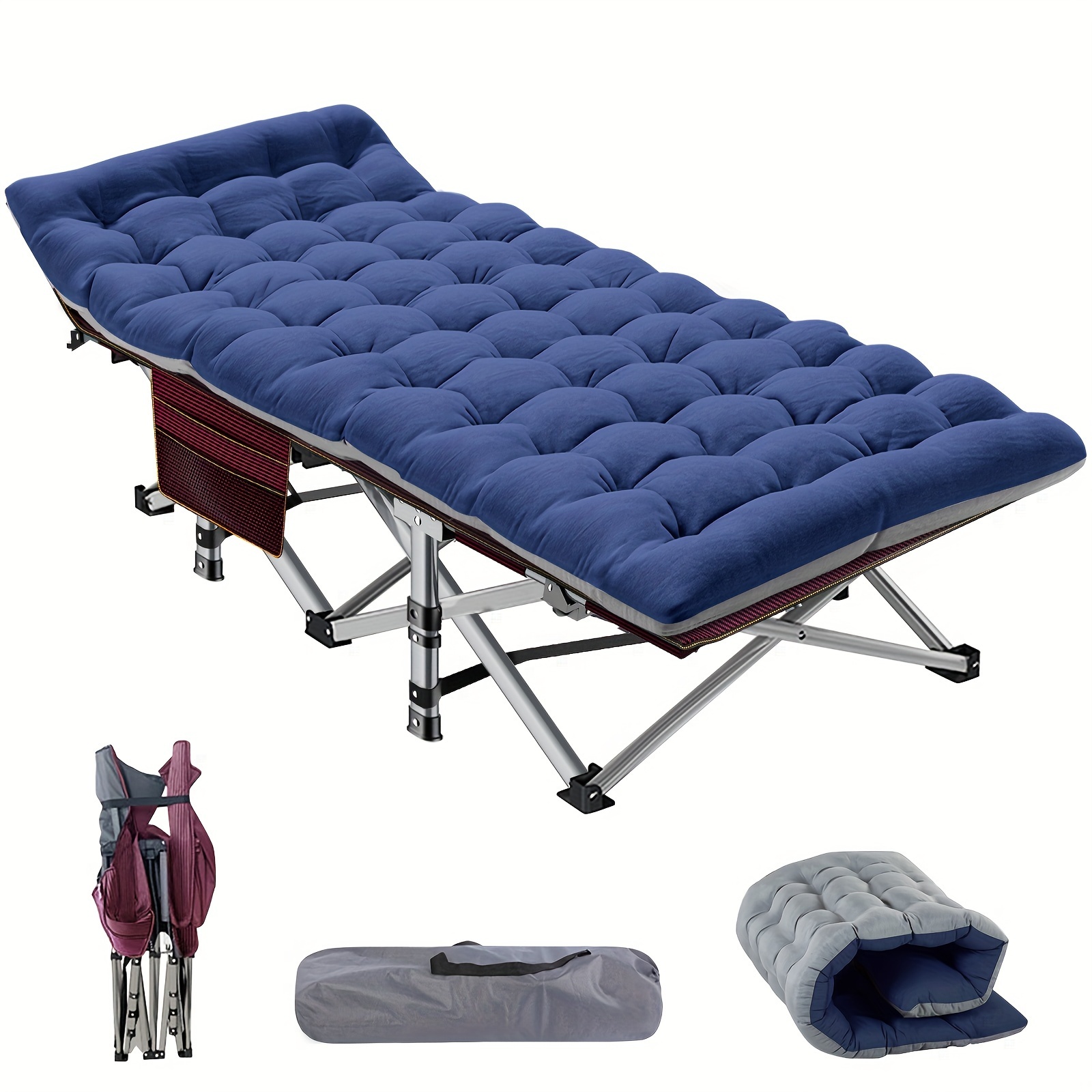 

Lilypelle Folding Camping Cot, Heavy Duty Sleeping Bed With Carry Bag, Double Layer Oxford Portable Travel Camp Cots, Rollaway Guest Bed Sleeping Cot, Blue