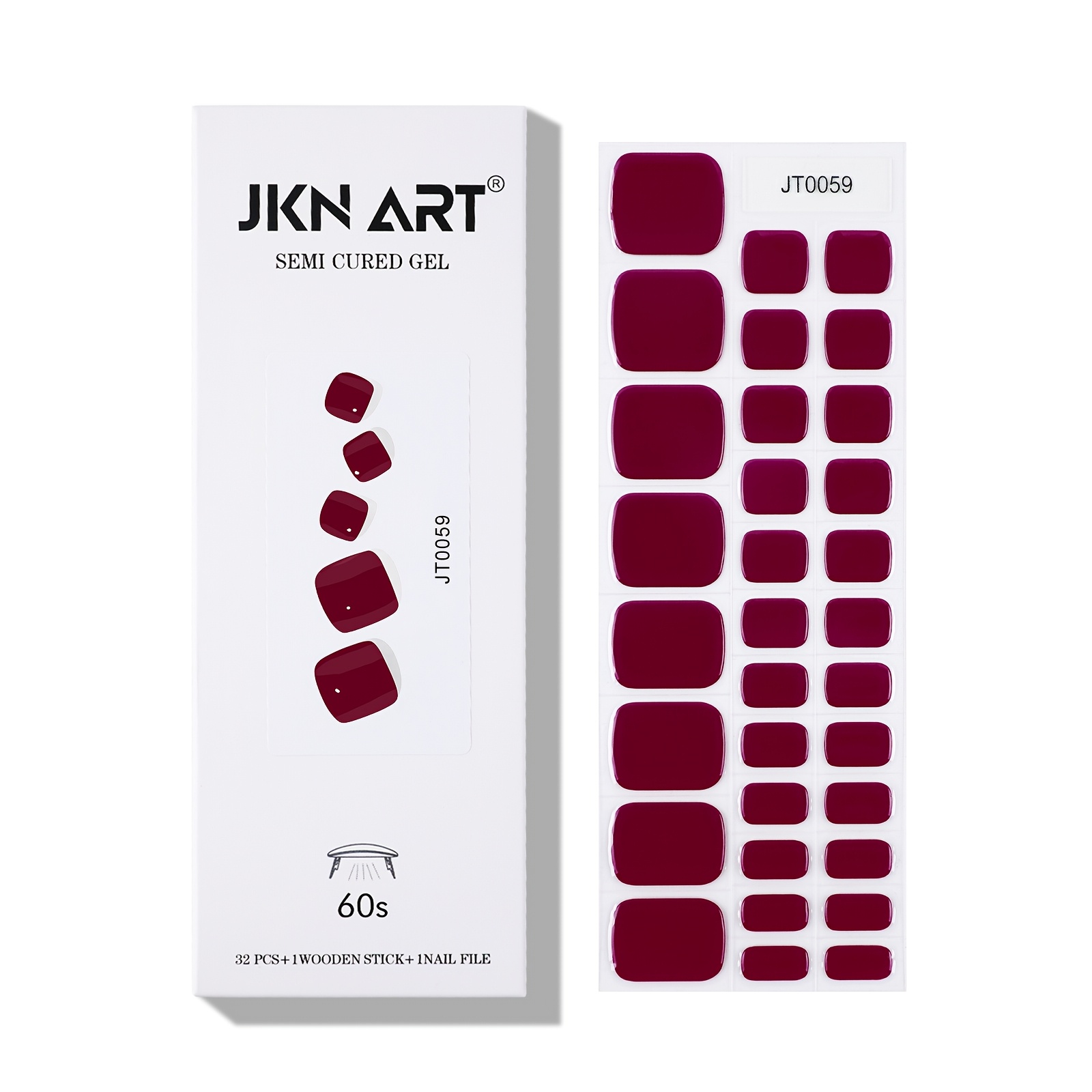 Jknart Red Solid Color Semi-cured Gel Nail Stickers For Toenails, Gel Nail Decals, , Long-lasting And Durable, Easy To Apply And Remove, Requires Light Curing, Low-cost Manicure