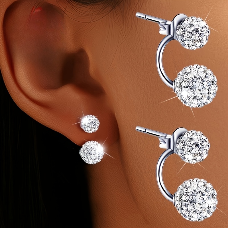 TEMU 1 Pair Of Women's Earrings, Spiral Earrings, Sparkling, Ble For Parties, Banquets, Weddings, Sparkling Double Sparkling Ball Earrings