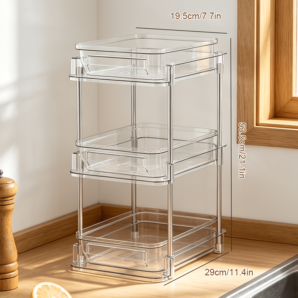 Image of 1pc Pull-out Sink Storage Rack, Kitchen Pull-out Organizers Rack, Each Shelf Can Hold Up To 15kg, Space-saving Design, Made Of Pet Material, Suitable For Bathroom And Kitchen Storage And Organization.