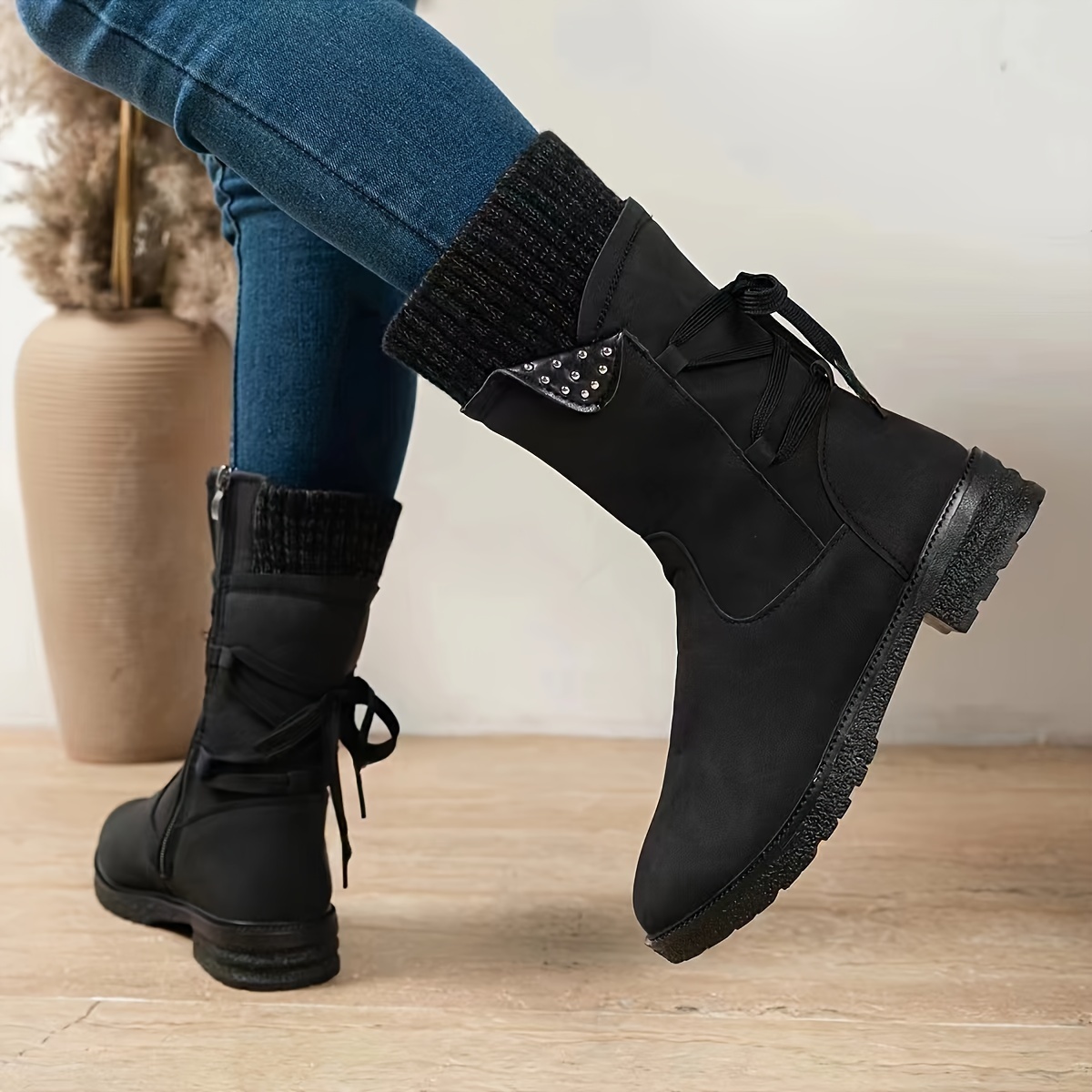 womens vintage   calf knitted boots Product details 5