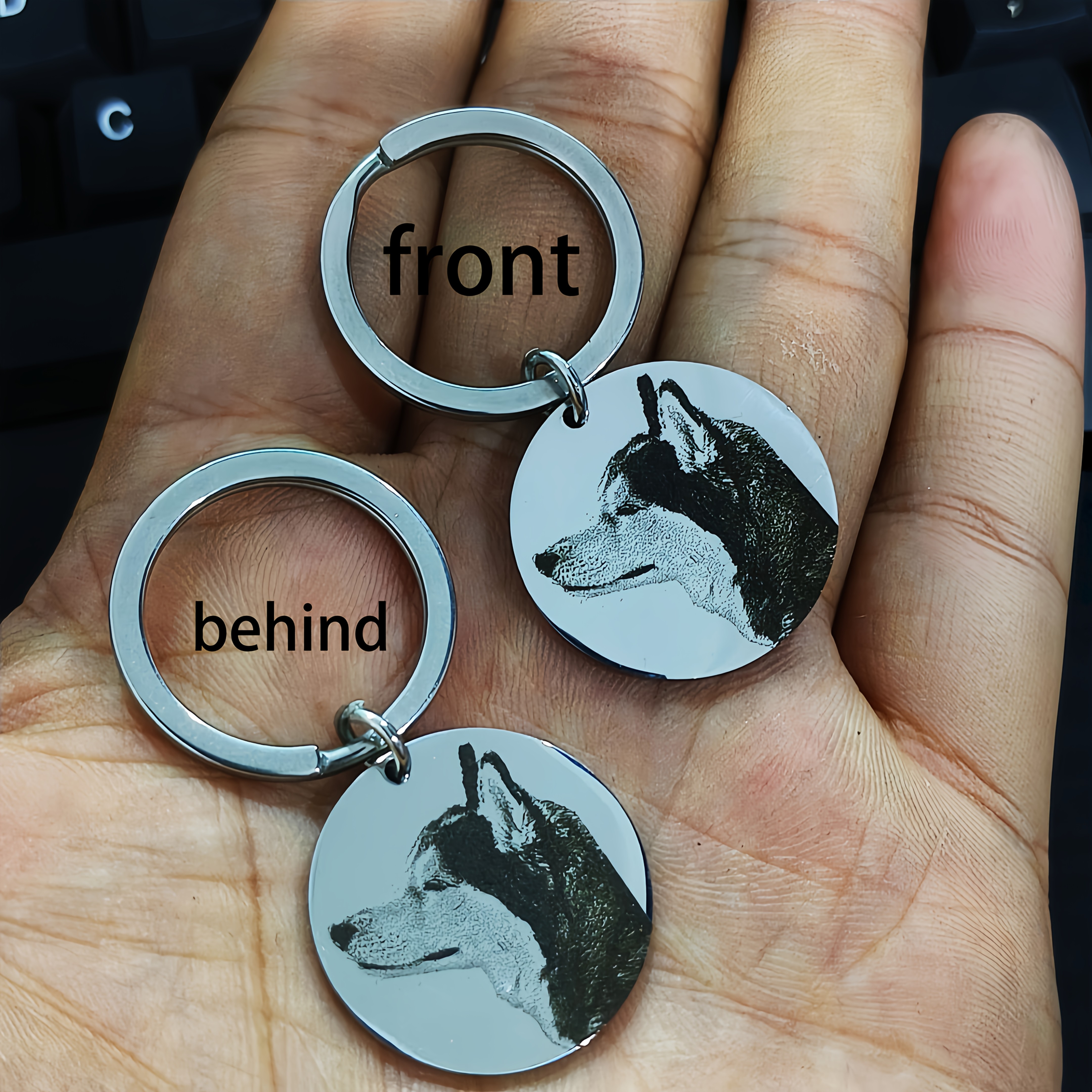 Engraved Round Pet Photo Keychain, Customizable