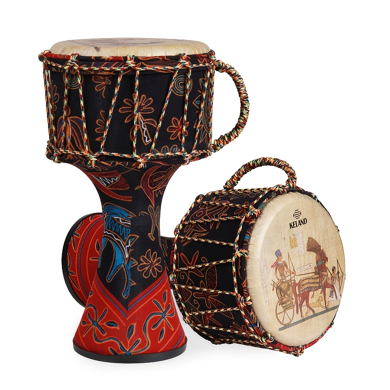 [Keland Djembe Drum] Keland 8.5-Inch Modern Djembe Drum | Professional Hand Percussion Instrument with Vibrant Egyptian Mural Design, Red ABS Resin Finish, Durable Build, Includes Carrying Bag