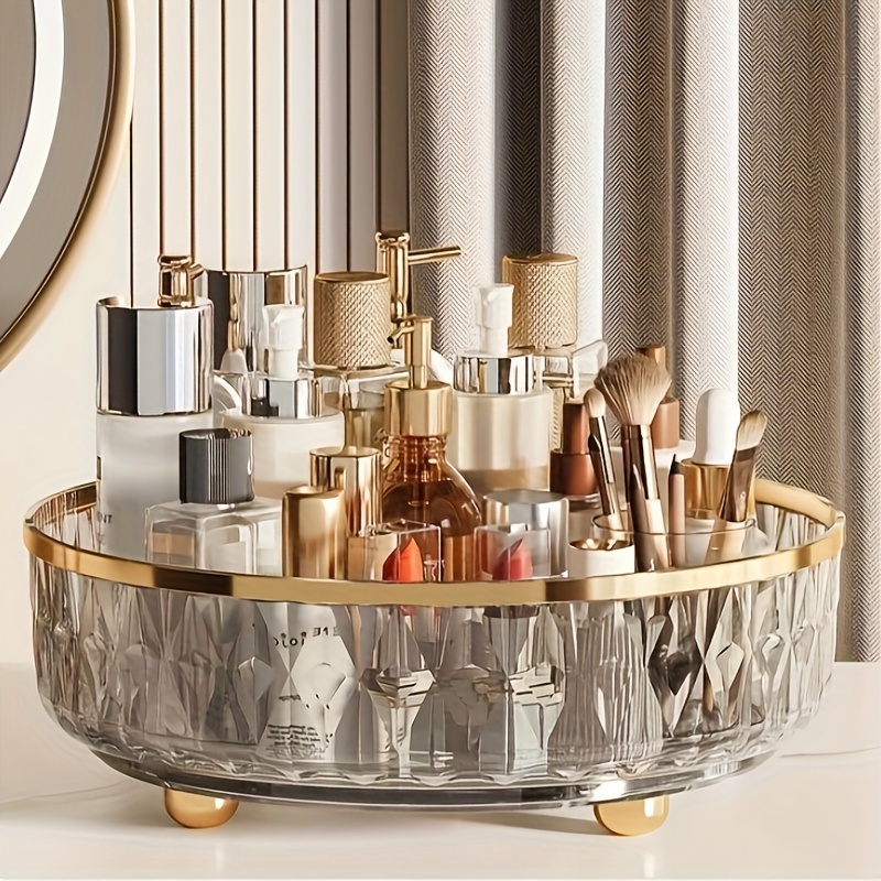 

1pc 360 Degree Rotating Storage Rack For Bathroom Large Capacity Seasoning Spice Turntable Cosmetics Container Table Box Organizer Makeup Storage, Makeup Skin Care Organizer For Dresser, Perfume Tray